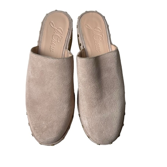 J.Crew 11 Dakota Clogs Blush Mauve Suede Leather Studded Wood Block Heel Y2K 90s - Picture 2 of 11